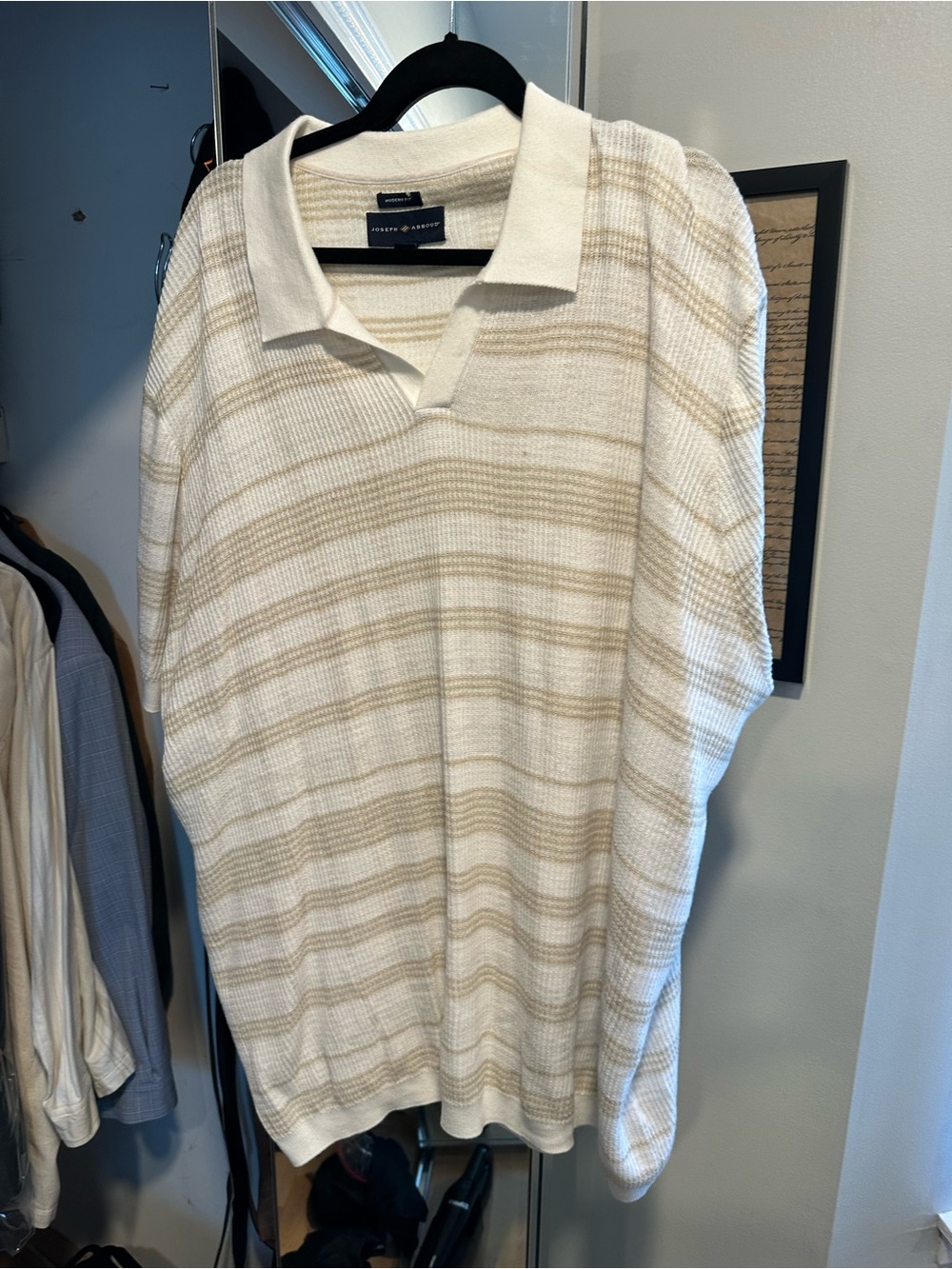 Joseph Abboud Cream and Tan Striped Polo Shirt